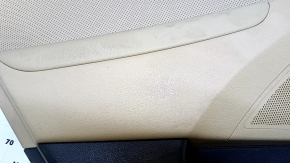 Door trim card rear left Hyundai Sonata 11-15 beige with beige insert leather, armrest beige leather, molding gray gloss, dents, abrasions, scratches