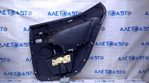 Door trim card rear left Kia Optima 11-15 black with gray insert cloth, armrest black leather, handle black matte, dents, abrasions, scratches