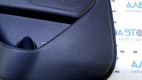 Door trim card rear left Kia Optima 11-15 black with gray insert cloth, armrest black leather, handle chrome, dents, abrasions, scratches