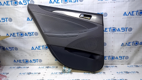 Door trim card rear left Hyundai Sonata 11-15 black with gray insert leather, armrest gray leather, molding gray structure, scratches, dents, abrasions