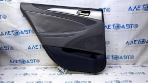 Door trim card rear left Hyundai Sonata 11-15 black with gray insert leather, armrest gray leather, molding gray structure, scratches, dents, abrasions