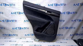 Door trim card rear left Kia Sorento 10-15 black with black insert plastic, armrest black leather, molding black wood gloss, with curtain, with backlight, scuffs, scratches
