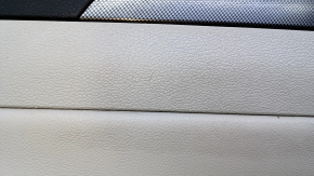 Door trim card rear left Hyundai Sonata 15-17 black with gray insert leather, armrest gray leather, molding carbon structure, scuffs, pokes, scratches, abrasions