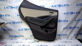 Door trim card rear left Hyundai Santa FE Sport 13-18 dark brown with beige insert leather, armrest dark brown leather, molding gray structure, scratches, scuffs, abrasions, dents