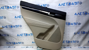 Door trim card rear left Kia Sorento 10-15 beige with beige insert plastic, armrest beige leather, molding dark wood gloss, with curtain, scuffs, scratches, bumps