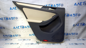 Door trim card rear left VW Jetta 11-18 USA black with beige insert leather, armrest beige leather, molding beige structure, scuffs, scratches, abrasions