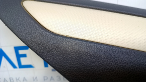 Door trim card rear left VW Jetta 11-18 USA black with beige insert leather, armrest beige leather, molding beige structure, scuffs, scratches, abrasions