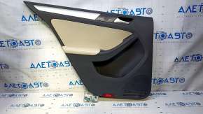 Door trim card rear left VW Jetta 11-18 USA black with beige insert plastic, armrest beige leather, molding gray structure, scratches, abrasions
