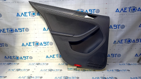 Door trim card rear left VW Jetta 11-18 USA black with black insert plastic, armrest black leather, molding black structure, scuffs, scratches