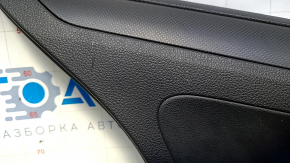 Door trim card rear left VW Jetta 11-18 USA black with black insert plastic, armrest black leather, molding black structure, scuffs, scratches