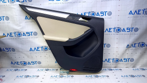 Door trim card rear left VW Jetta 11-18 USA black with beige insert plastic, armrest beige leather, molding gray structure, scratches, abrasions