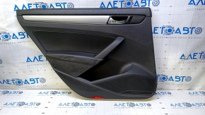 Door trim card rear left VW Passat b7 12-15 USA black with black insert leather, armrest black leather, molding gray gloss, dents, bumps, scuffs, scratches, abrasions