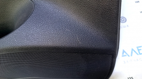 Door trim card rear left VW Passat b7 12-15 USA black with black insert leather, armrest black leather, molding gray gloss, dents, bumps, scuffs, scratches, abrasions