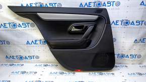 Door trim card rear left VW CC 08-17 black with black insert leather, armrest black leather, gray molding, scratches, abrasions, broken fasteners