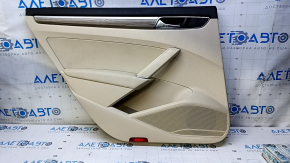 Door trim card rear left VW Passat b8 16-19 USA beige with beige insert leather, armrest beige leather, molding light wood structure, dent, scratches, for dry cleaning