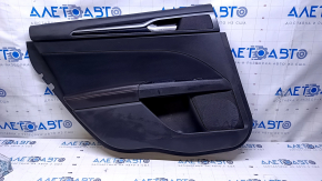 Door trim card rear left Ford Fusion mk5 17-19 black leather with black cloth insert, red stitching, armrest black leather, molding gray structure with black gloss, dents, bumps, abrasions, ca
