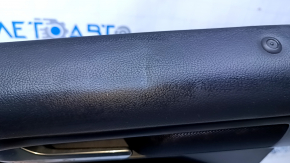 Door trim card rear left Ford Fusion mk5 17-19 black leather with black cloth insert, red stitching, armrest black leather, molding gray structure with black gloss, dents, bumps, abrasions, ca