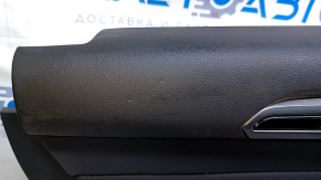 Door trim card rear left Ford Fusion mk5 17-19 black leather with black cloth insert, red stitching, armrest black leather, molding gray structure with black gloss, dents, bumps, abrasions, ca