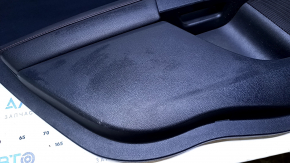 Door trim card rear left Ford Fusion mk5 17-19 black leather with black cloth insert, red stitching, armrest black leather, molding gray structure with black gloss, dents, bumps, abrasions, ca