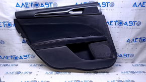 Door trim card rear left Ford Fusion mk5 17-19 black leather with black cloth insert, red stitching, armrest black leather, molding gray structure with black gloss, dents, bumps, abrasions, ca