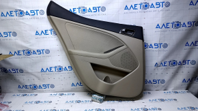 Door trim card rear left Kia Optima 11-15 beige with beige insert cloth, armrest beige leather, handle chrome, dents, abrasions, scratches