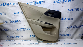Door trim card rear left Honda Accord 13-17 beige with beige insert leather, armrest beige leather, scratches, abrasions, whitened plastic