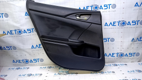 Door trim card rear left Honda Civic X FC 16-21 4d black with black insert plastic, armrest black cloth, scratches, abrasions, crack in the body