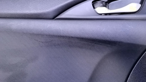Door trim card rear left Honda Civic X FC 16-21 4d black with black insert plastic, armrest black cloth, scratches, abrasions, crack in the body