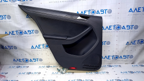 Door trim card rear left VW Jetta 11-18 USA black with black insert plastic, armrest black leather, molding black structure, scuffs, scratches