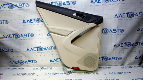 Door trim card rear left VW Tiguan 09-17 beige with beige insert leather, armrest beige leather, with squeaker, scratches, abrasions, whitened plastic