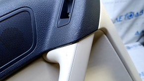 Door trim card rear left VW Tiguan 09-17 beige with beige insert leather, armrest beige leather, with squeaker, scratches, abrasions, whitened plastic