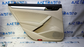 Door trim card rear left VW Passat b7 12-15 USA beige with beige insert leather, armrest leather, molding gray gloss, with squeaker, dent, broken crepe, scratches pokes