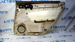 Door trim card rear left VW Passat b7 12-15 USA beige with beige insert leather, armrest leather, molding gray gloss, with squeaker, dent, broken crepe, scratches pokes