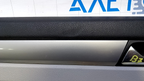 Door trim card rear left VW Passat b7 12-15 USA gray with gray insert plastic, armrest gray leather, molding gray gloss, without backlight, dents, abrasions, scratches, broken fastener