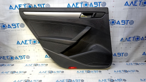 Door trim card rear left VW Passat b7 12-15 USA black with black insert plastic, armrest black leather, molding gray gloss, dents, broken fastener, scratches, abrasions