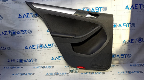 Door trim card rear left VW Jetta 11-18 USA black with black insert plastic, armrest black leather, molding gray gloss type 1 scratches, abrasions, bumps