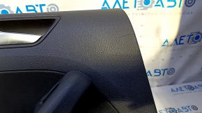 Door trim card rear left VW Jetta 11-18 USA black with black insert plastic, armrest black leather, molding gray gloss type 1 scratches, abrasions, bumps