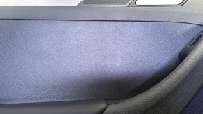 Door trim card rear left VW Jetta 11-18 USA black with black insert plastic, armrest black leather, molding gray gloss type 1 scratches, abrasions, bumps