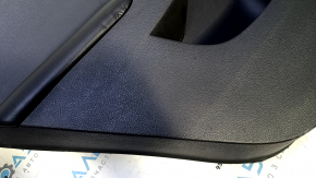 Door trim card rear left VW Jetta 11-18 USA black with black insert plastic, armrest black leather, molding gray gloss type 1 scratches, abrasions, bumps