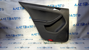 Door trim card rear left VW Jetta 11-18 USA black with black insert plastic, armrest black leather, molding black structure, abrasions, scratches, nicks