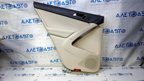 Door trim card rear left VW Tiguan 09-17 beige with beige insert leather, armrest beige leather, with squeaker, scratches, abrasions, whitened plastic