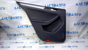 Door trim card rear left VW Jetta 11-18 USA black with black insert plastic, armrest black leather, molding gray gloss type 1 scratches, abrasions, scuffs