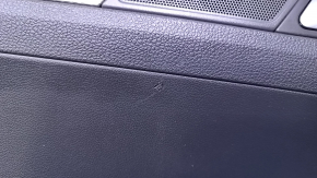 Door trim card rear left VW Jetta 11-18 USA black with black insert plastic, armrest black leather, molding gray gloss type 1 scratches, abrasions, scuffs