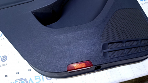 Door trim card rear left VW Jetta 11-18 USA black with black insert plastic, armrest black leather, molding gray gloss type 1 scratches, abrasions, scuffs