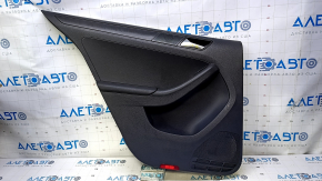 Door trim card rear left VW Jetta 11-18 USA black with black insert plastic, armrest black leather, molding black structure, abrasions, scratches, scuffs