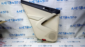 Door trim card rear left VW Tiguan 09-17 beige with beige insert leather, armrest beige leather, with squeaker, scratches, abrasions, whitened plastic