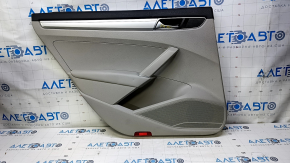 Door trim card rear left VW Passat b8 16-19 USA gray with gray insert plastic, armrest gray leather, molding gray structure, abrasions, scratches, nicks, dents, broken fasteners
