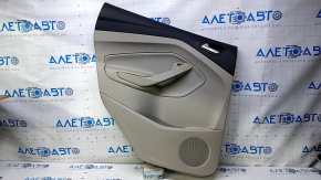 Door trim card rear left Ford C-max MK2 13-18 beige with beige insert plastic, armrest beige leather, scratches, abrasions, crack in the body