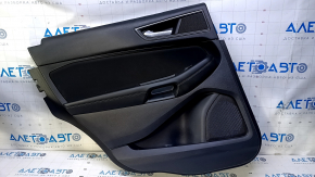Door trim card rear left Ford Edge 15-18 black with black insert cloth, armrest black leather, scratches, abrasions, dent