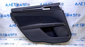 Door trim card rear left Ford Fusion mk5 17-19 black leather with black cloth insert, red stitching, armrest black leather, molding gray structure with black gloss, dents, abrasions, scratches